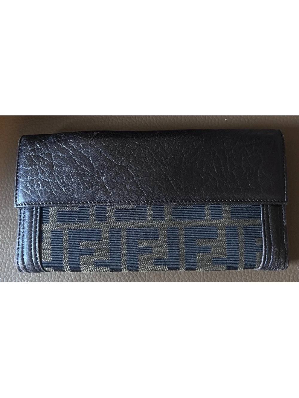 Fendi Brown Leather and Zucca Canvas Continental Wallet with Gold Plaque - Picture 6 of 13